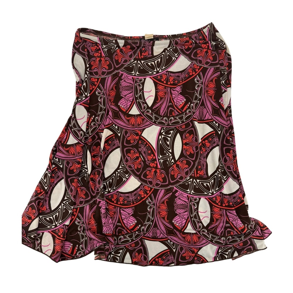 Volume One Y2K Pink Brown Psychedelic Art Nouveau Print Midi Skirt Womens Large